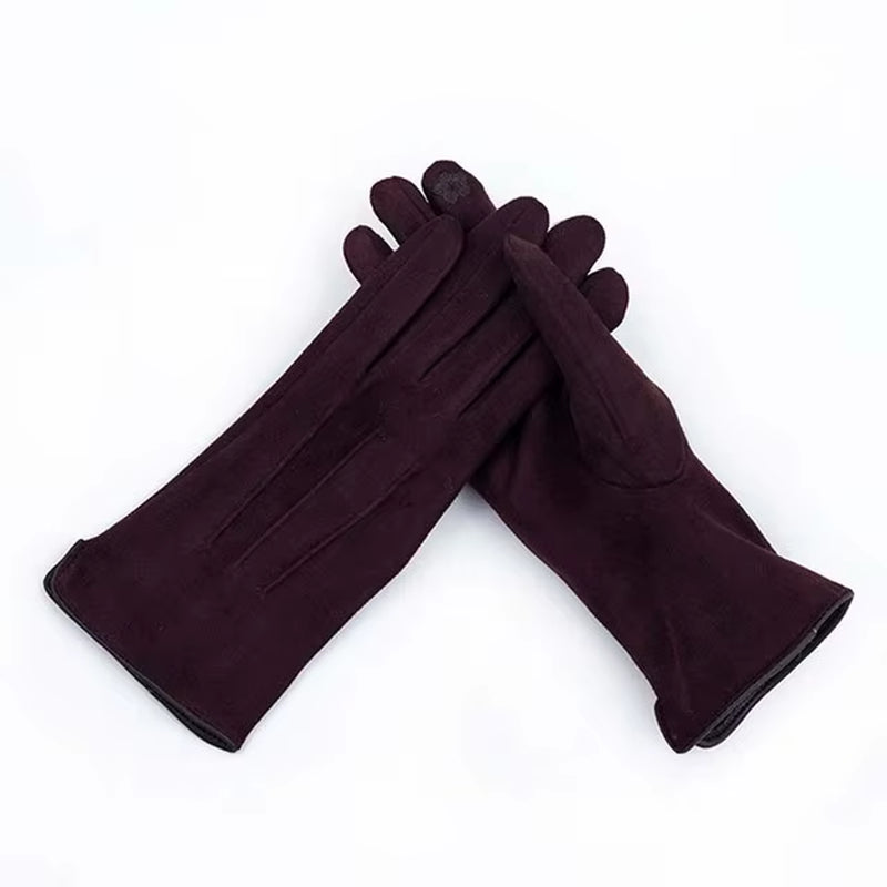 Women'S Winter plus Velvet Thicken Warm Touch Screen Gloves Elegant Pearl Suede Windproof Full Finger Cycling Driving Gloves K43