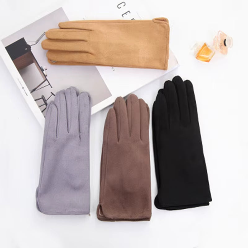 Women'S Winter plus Velvet Thicken Warm Touch Screen Gloves Elegant Pearl Suede Windproof Full Finger Cycling Driving Gloves K43