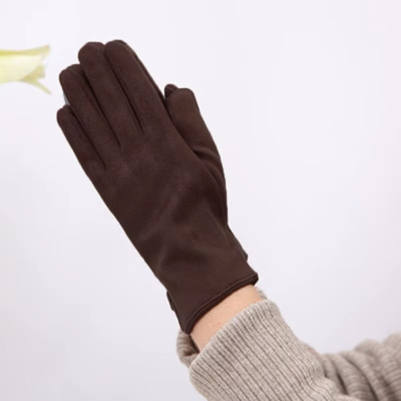 Women'S Winter plus Velvet Thicken Warm Touch Screen Gloves Elegant Pearl Suede Windproof Full Finger Cycling Driving Gloves K43