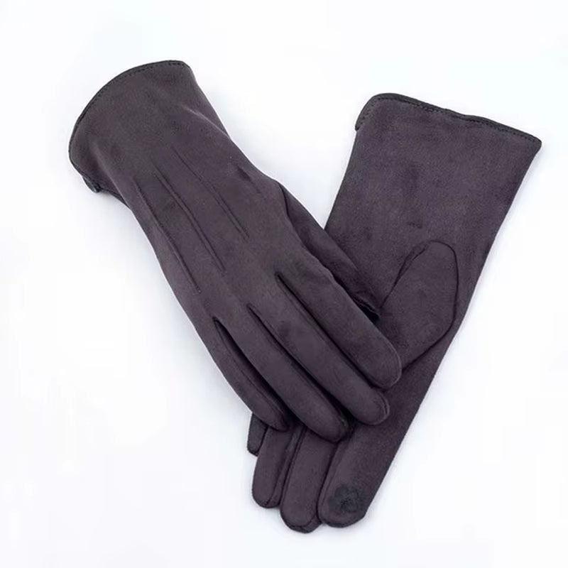 Women'S Winter plus Velvet Thicken Warm Touch Screen Gloves Elegant Pearl Suede Windproof Full Finger Cycling Driving Gloves K43